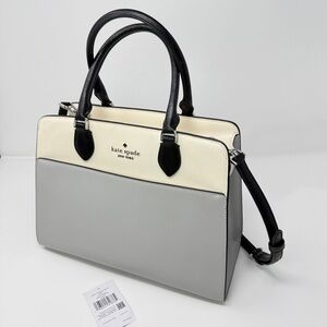 Kate Spade Madison Colorblock Saffiano Medium Satchel Bag Cream/Plat. Gray/Black